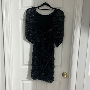 Zara Black and White Puff Sleeve Mini Dress